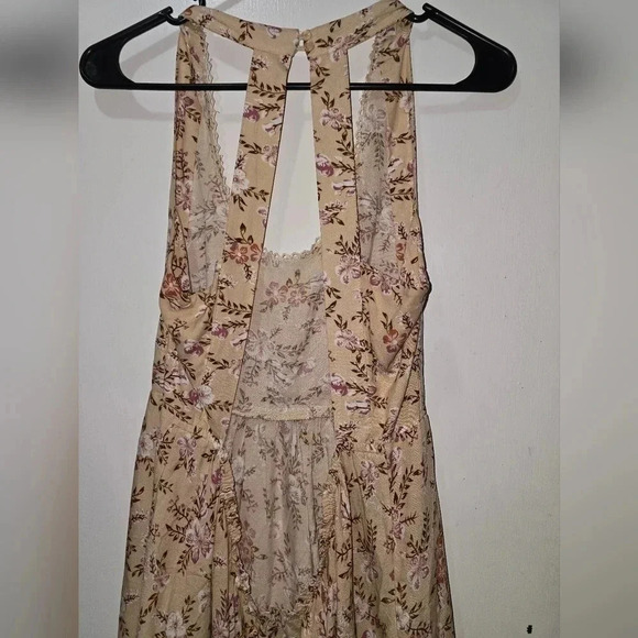 Sunday Mi Amor Anthropologie Womens M Sundress Halter Floral Eyelet Open Back - Picture 6 of 7